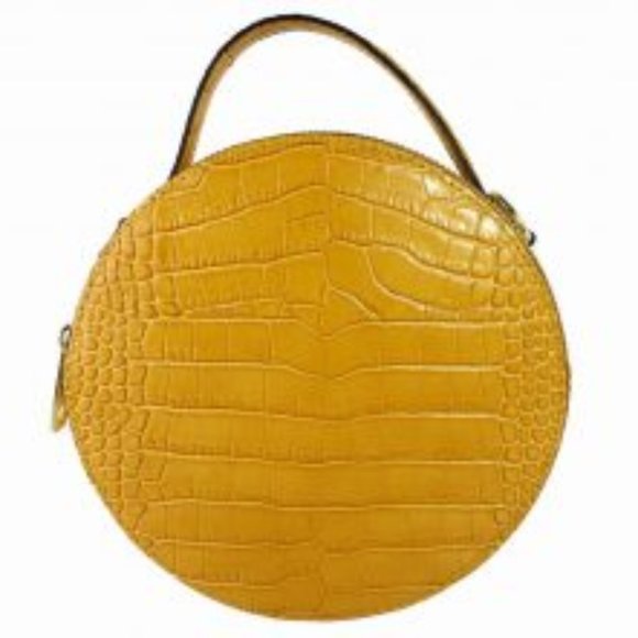 Celia Yellow Round Italian Shoulder Leather Bag - Picture 1 of 4